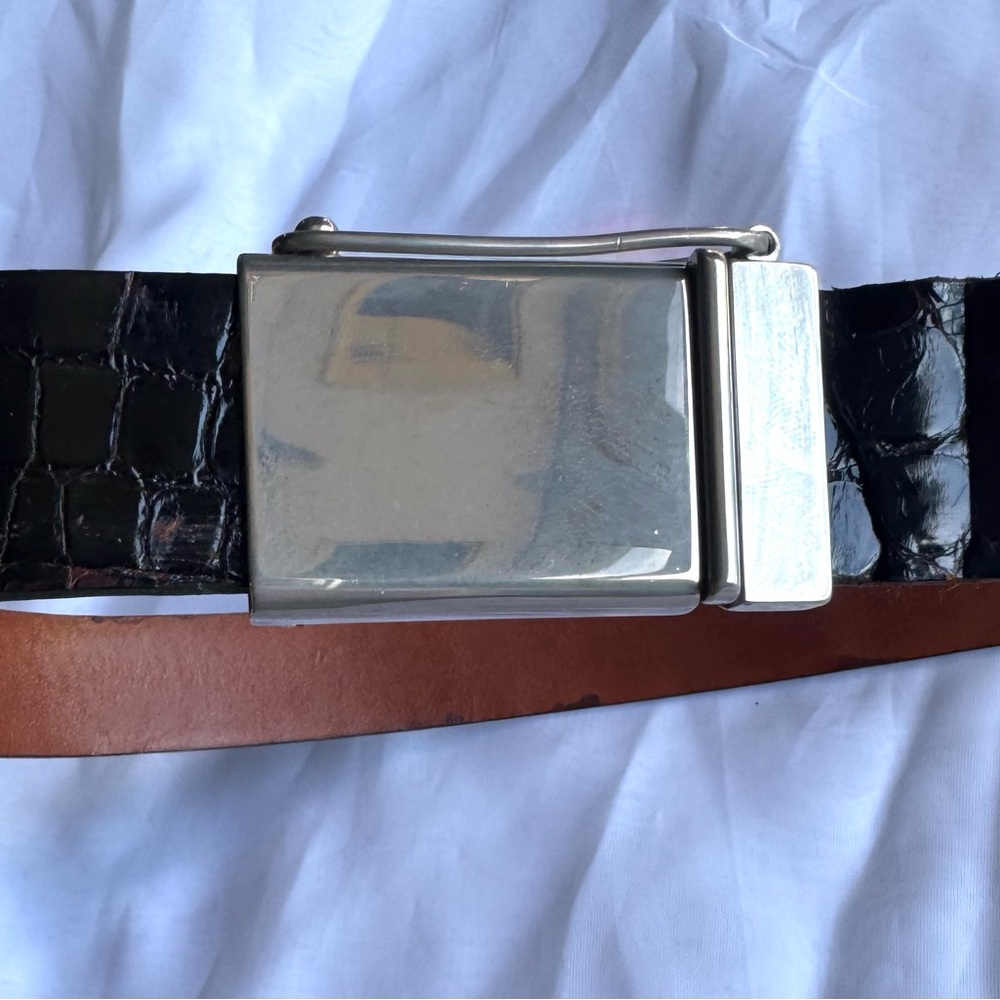 ONE OF A KIND VINTAGE CALVIN KLEIN Crocodile Belt Boy Scout Buckle 32" ITALY